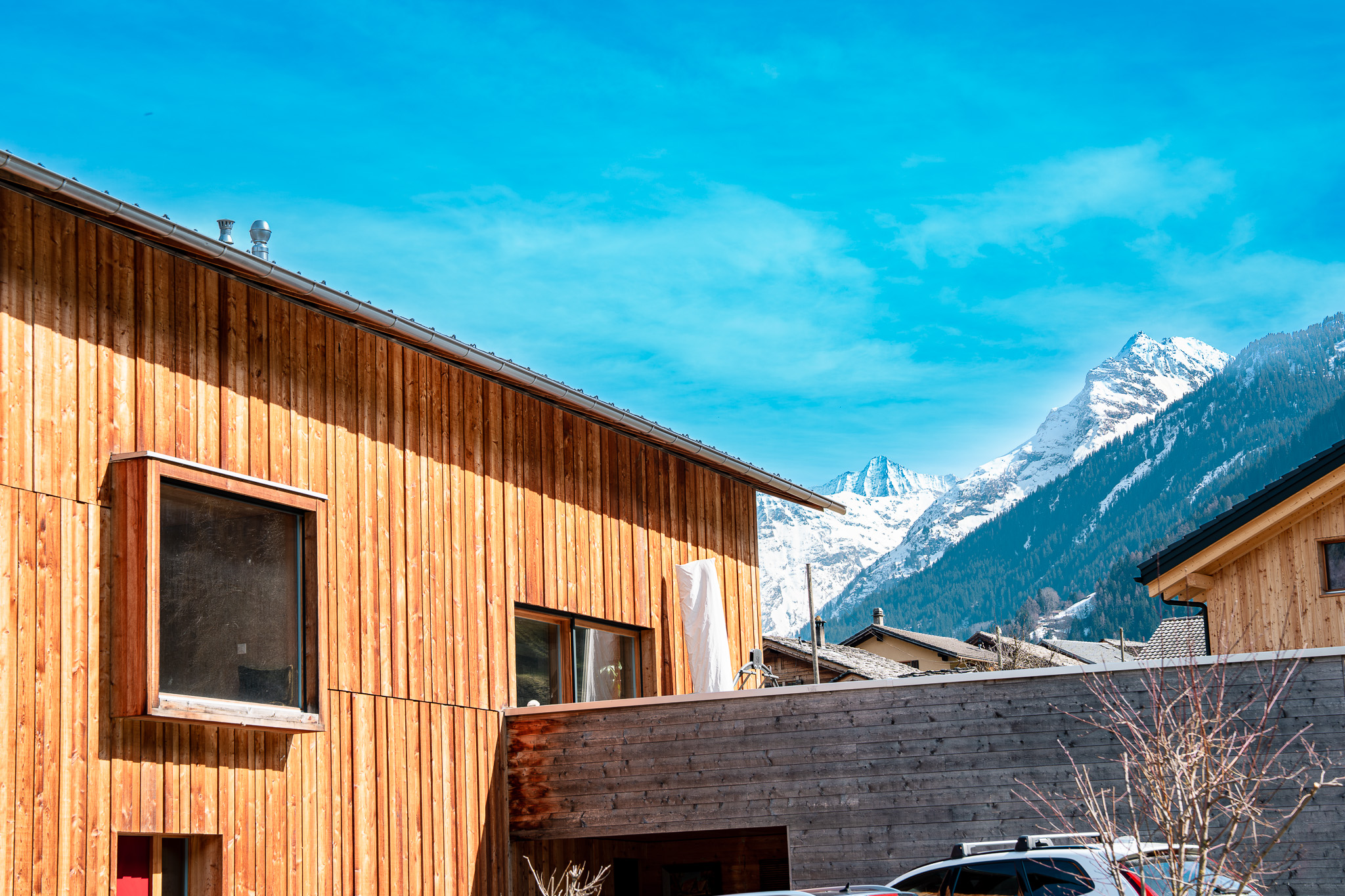 Bâtiment bardage vertical contemporain